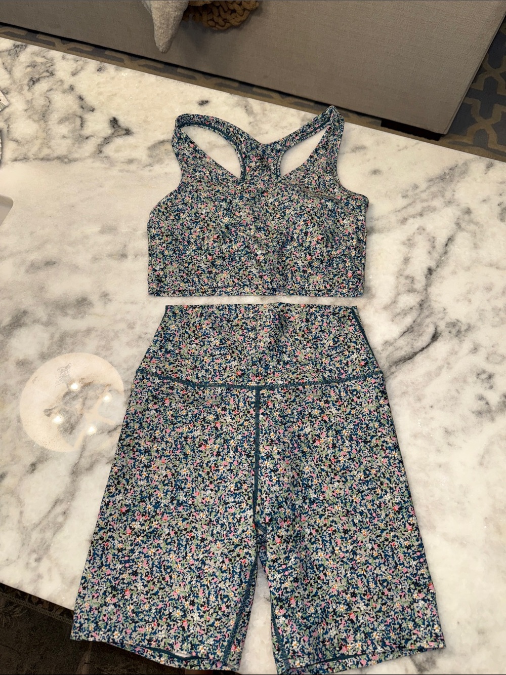 Floral Multicolor Sports Bra & Biker Short Set - Women